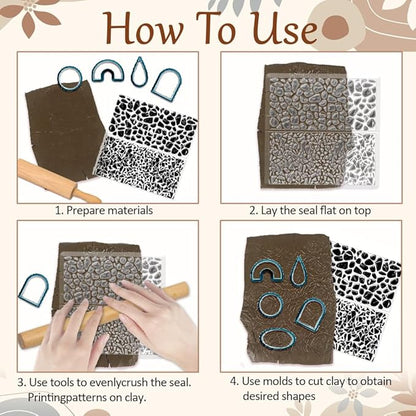 CHGCRAFT Tile Pattern Polymer Clay Texture Sheets Pebble Texture Silicone Clay Texture Stamp Clay Modeling Pattern Pad Texture Sheets for Earrings Jewelry Making
