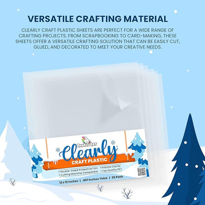 Bearly Art Clearly Craft Plastic - Crystal Clear Acetate Sheets for Crafts 12x12 - .007" - BPA Free - Compatible with Cricut and More - 25 Pack