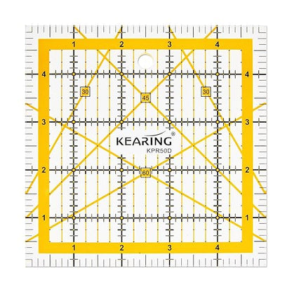 KERING Patchwork Quilting Ruler - 5x5 inch Non-Slip Acrylic Square Ruler for Foundation Paper Piecing, Bias Strips & Rotary Cutting, Durable Quilter's Tool with Anti-Slip Backing