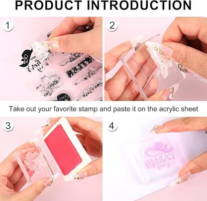 Whaline 4 Sheets Mother's Day Clear Stamps Greeting Words Silicone Transparent Stamps for DIY Craft Card Making Scrapbooking Embossing Album Decor