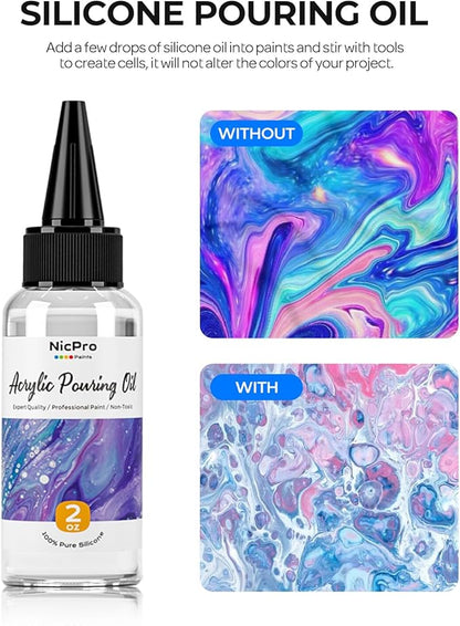 Nicpro 14 Colors Large Bulk Acrylic Pour Paint Set (33.8 oz,1000 ml) Premixed High Flow Art Pouring Paint Supplies Kit with Silicone Pour Oil, Gloves for Beginner Cell Creation Flow DIY, Ready to Pour