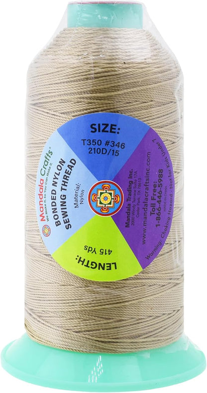 Mandala Crafts Bonded Nylon Thread Cream Heavy Duty Sewing Threads - 415 YDs Size 346 210D T350 Tex 350 Thread for Leather Jeans Weaving Outdoor Marine Upholstery Threads