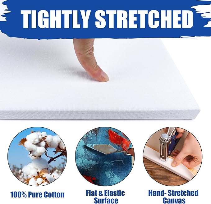 Stretched Canvases for Painting with 11x14 Inch, 5x7 Inch, 8x10, Painting Canvas for Acrylics,Oils & Other Painting Media, 5/8 Inch Profile 100% Cotton Artist Framed Canvas(3 Packs)