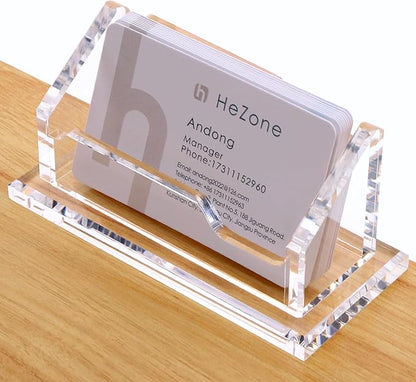 Acrylic Card Holder Clear Horizontal Business Card Organizer Stand for Desk 1 Slots Business Cards Stand for Women and Men