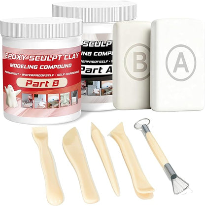 Epoxy Sculpt Clay, Self-Hardening Model Magic Sculpt Epoxy Clay, A&B 2 Part Epoxy Putty, Modeling Compound Sculpting Clays for Sculpting, Modeling, Repairing, Filling, Building, 1 Pound, White