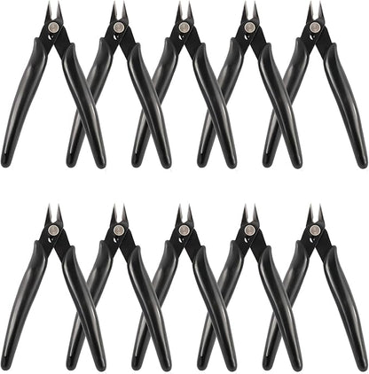 YaeCCC 10 Pack Wire Cutters Black Diagonal Cutting Pliers for Electronic, Model, Jewelry Making, 170 Flush Cutter 5 inch