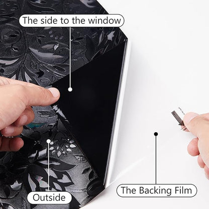 LEMON CLOUD Total Blackout Window Film Privacy Static Cling Frosted Black Window Covering 100% Opaque Film Tint Darkening Removable Film for High Privacy，(Blackout Tulip Design,35.4 x78.7 inches)