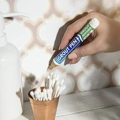 Grout Pen Beige Tile Paint Marker: Waterproof Grout Paint, Tile Grout Colorant and Sealer Pen - Beige, Narrow 5mm Tip (7mL)