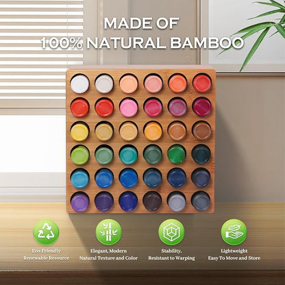 Bamboo Craft Paint Storage Organizer,36-Hole Vertical Paint Rack Stand for 2oz Craft & Acrylic Paints,Stackable Modular Storage Solution for Home, Classroom, and Office