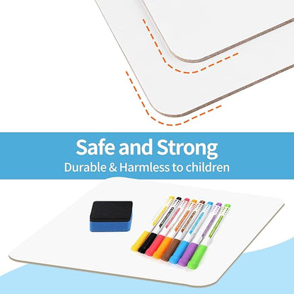 Dry Erase Lapboards Student Pack of 12,9x12 inch Double Sided White Boards,Small Mini White Dry Erase Boards for Students Whiteboards Including Mini Dry Erase Erasers and Colored Markers