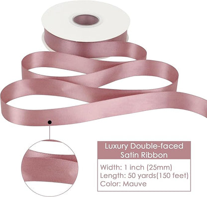 HUIHUANG Mauve Satin Ribbon 1 inch Dusty Rose Ribbon 50 Yards Double Face Silk Satin Ribbon for Wedding Decor Crafts Gift Wrapping Bows Bridal Floral Bouquet Invitation Card Birthday Party
