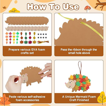 Fennoral 12 Pack Hedgehog Crafts for Kids Make You Hedgehog Foam Stickers DIY Autumn Art and Craft for Boys Girls Party Supply Art Activities Birthday Gifts Fall Thanksgiving Decoration