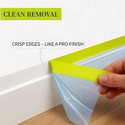 Pre-Taped Masking Film for Painting - 22" x 66' Masking Plastic with Automotive Tape and Drape for Covering Cars, Walls, Windows, Furniture, and More During Painting Projects （2 Rolls）