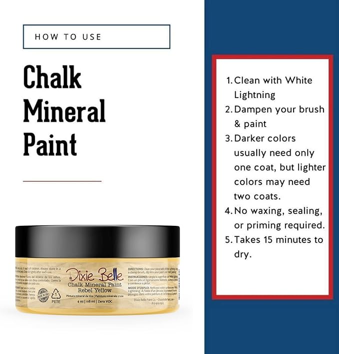 Dixie Belle Paint Company Chalk Finish Furniture Paint - Rebel Yell-ow (4oz) - Matte Vintage Yellow Chic Chalk Mineral DIY Furniture Paint