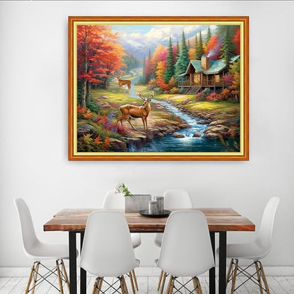 Dooxvey Cross Stitch Kits for Adults Beginners,Full Range of Cross-Stitch Stamped Kits Needlepoint Kits for Beginners Embroidery Kits 11CT Cross Stitch Patterns-Lucky Deer 16x20 inch, Manual Arts 12