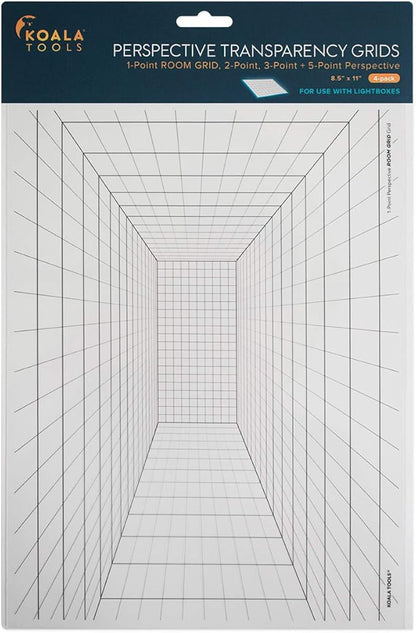 Koala Tools | Perspective Grid Transparency Sheets (Variety Pack of 4) - 8.5" x 11" | Overhead Projector and Light Box Transparencies - Tracing Film for Sketching & Drawing