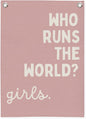 Girls Room Decor for Nursery Decor Linen Canvas Banner,Pink Who Runs The World Girl,Inspirational Wall Hanging Flag Banner for Baby Kids Girl Bedroom Dorm 18x25 Inch