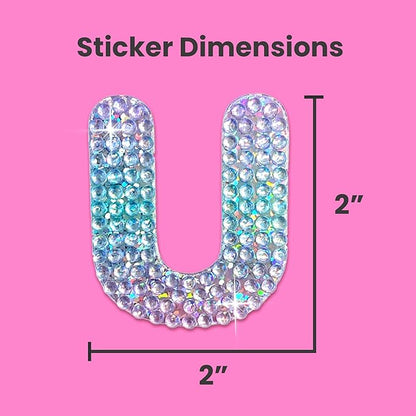 StickerBeans® Rhinestone Alphabet Letter Sticker U - Unique Sparkly Design 2” x 2” Cut-to-Shape Adhesive - Personalization, Collecting, Gifting, Scrapbooking, Decorating Laptops, Phone Cases, All Ages