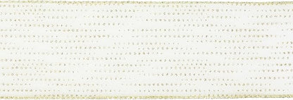 MEEDEE Glitter Gold Wired Ribbon 2.5 Inch Horizontal Stripes Polka Dot Christmas Ribbon Organza Sheer Glitter 25 Yards Gold for Christmas Tree, Wreath Bow Making