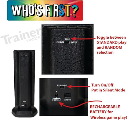 Trainers Warehouse Who's First? v3 Wireless Game 6 Buzzer System | Foster Gameshow Excitement in The Classroom - Includes Light Tower & USB Port & Randomizer | Make Trivia and quizzes Fun!