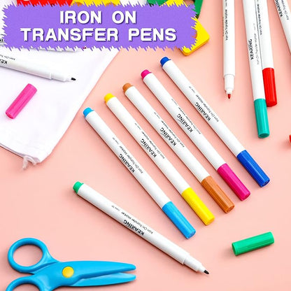 Crtiin 12 Pcs Iron on Transfer Markers Sublimation Markers Embroidery Transfer Pen Heat Transfer Fabric Marker Fade Resistant Infusible Ink Pen for T-shirts Pillow Clothes Canvas, 12 Assorted Colors