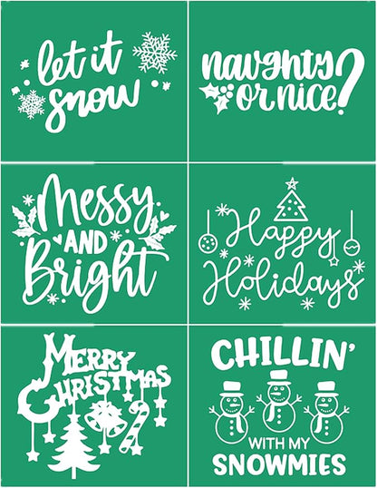 JAJADO Self Adhesive Silk Screen Stencils Let it Snow Merry Christmas Stencils Christmas Decor Sign Snowflakes Stencils for Wood, Tote Bag, Porch, Christmas Card, T-Shirt, Mug, Window, Towel