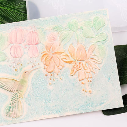 BAOFALI 3D Embossing Folder for Card Making,Hummingbird and Flowers Clear Plastic Texture Fades Embossing Folder Template for Scrapbooking and Other Paper Craft Album Stamps DIY Decoration