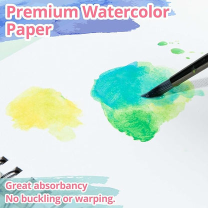 HTVRONT Watercolor Paper 9x12 Inch - 50 Sheets Watercolor Pad, 140 lb/300 GSM Cold Press Watercolor Paper Pad, Spiral Bound for Full Spread & Sturdy Use, Ideal for Wet & Dry Media
