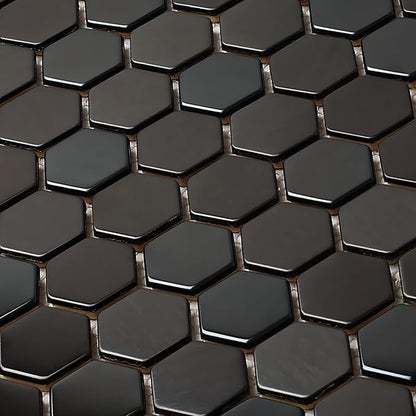 Blujellyfish Hexagon Black Tile Backsplash Metal Mosaic Wall Floor Tiles (Box of 5 Sheets)
