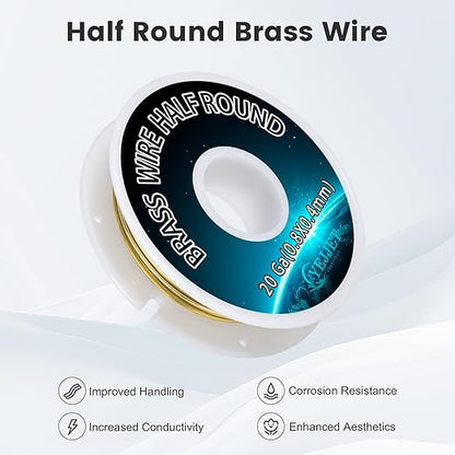 20 Gauge Half-Round Brass Wire 0.81x0.41mm - 1.3 oz 55 Feet for Jewelry Making Wire, Model Making, Craft Projects