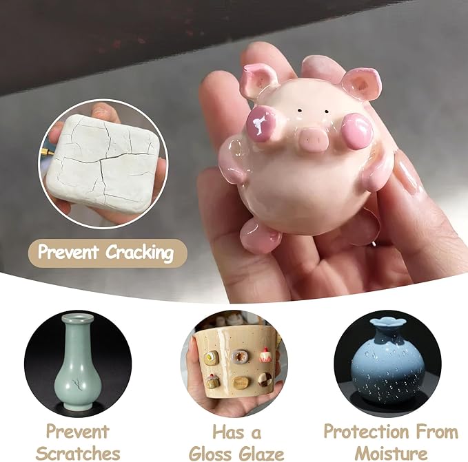 50ml Air Dry Clay Glaze & Varnish - Gloss Finish for Crafts/Pottery/Sculptures - Waterproof & Quick-Drying & Non-Yellowing Clear Coating - Gloss Polymer Clay Sealer