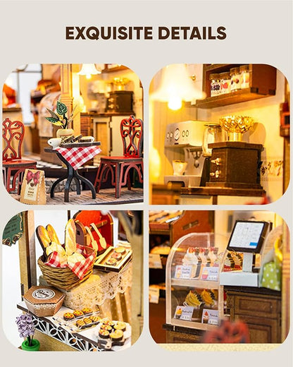 DIY Miniature House Kit, DIY Dollhouse Kit for Adults to Build, Mini House Kit with LED, Mayberry Street Miniatures, Ideal Gifts for Birthday, Valentine Christmas (Bakery Shop)