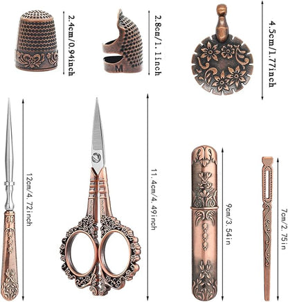 Vintage Embroidery Scissors Set, European Style Stainless Steel Sewing Tools for Sewing, Craft, Art Work, Needlework, Copper