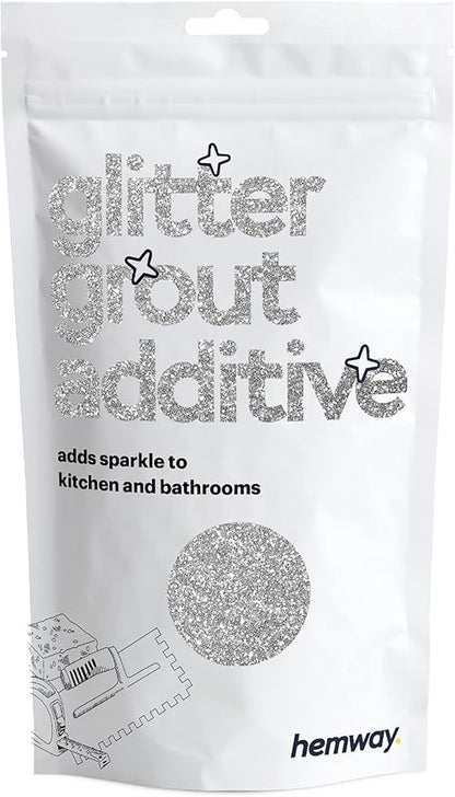 Hemway Glitter Grout Additive add Sparkle to Mosaic Tiles, Bathrooms, Wet Rooms, Kitchens, Tiled Based Rooms and Cement Based Grouts 100g / 3.5oz - Silver
