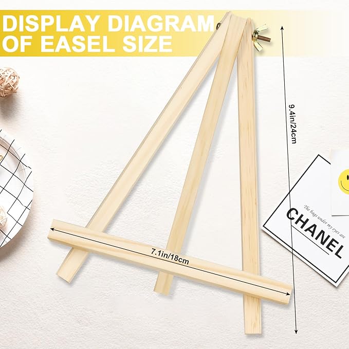 Mini Easels 12 Pack, Small Easels for Painting 24cm/9 Inch, Folding Design, Small Easel with 12 Palettes and 60 Brushes, Suitable for Outdoor Painting Party