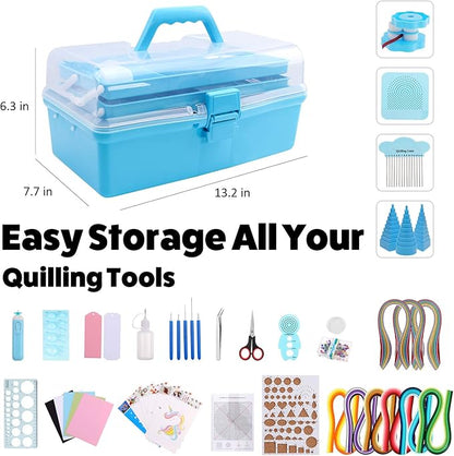 JoyPlus Quilling Kits for Beginners with Manual, 24 Tools & Supplies with Durable Storage Box, Updated Paper Crimper Tool, Premium Husking Board & Electronic Pen Blue