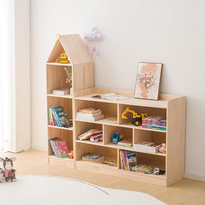 Wooden 7 Compartment Storage Cabinet Organizer Kids 3 Tier Wood Bookshelf School Storage Shelf Classroom Furniture for Kids Natural (47.24" L x 11.81" W x 35.43" H)