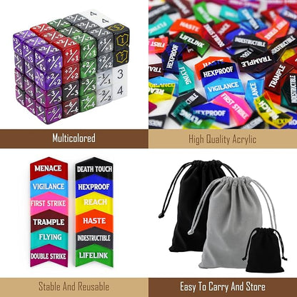 130PCS MTG Keyword Counters Tokens & MTG Life Counter Dice Set for Magic Card Accessories, Compatible with MTG CCG Card Gaming Accessories
