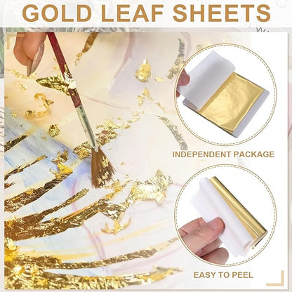 PATIKIL Gold Leaf Sheets for Art 3.7" x 3.4", 100 Pcs Gold Foil Sheet Metallic Leaf Papers for DIY Crafts Resin Furniture Nails Paintings Home Decoration, Red