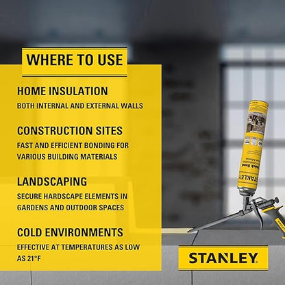 Stanley Quick Bond Adhesive Foam - 1x24oz, Reliable Bond Adhesive for Various Materials, Strong bonding, No Mixing, Gun Use, Gun NOT Included | 1 Pack
