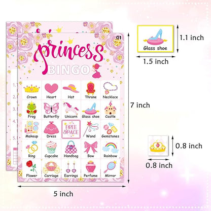 Pink Princess Bingo Game 24 Players Bingo Games Cards for Tea Party Decorations Princess Birthday Family Holiday Party Supplies School Activities Bridal Shower Wedding Party Favors