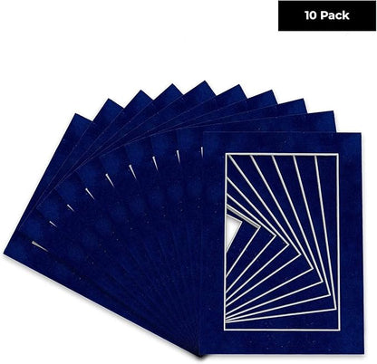Pack of Ten Acid Free 11x14 Mats Bevel Cut for 8.5x11 Photos - Brooke Blue Suede Precut Matboards With Backing Boards and Self Seal Photo Mat Bags For Pictures, Photos, Framing - 4-ply Thickness