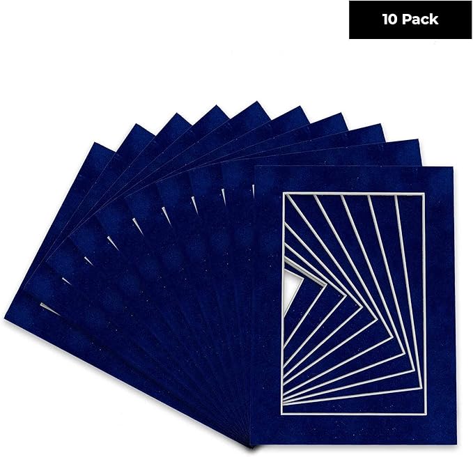 Pack of TEN 11x14 Mats Bevel Cut for 8.5x11 Photos - Acid Free Brooke Blue Suede Precut Matboards For Pictures, Photos, Framing - 4-ply Thickness
