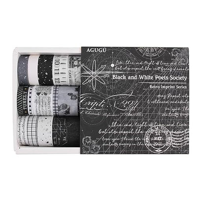 Dizdkizd Black and White Washi Tape Set, 20 Rolls Gothic Aesthetic Japanese Washi Tape Wide Scrapbooking Supplies Decorative Tape for Journaling, Planner, DIY Crafts
