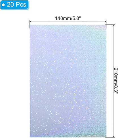 PATIKIL 8.3x5.8 Holographic Sticker Paper, 20Sheets A5 Polypropylene Self-Adhesive Transparent Waterproof Laminate Overlay Film for Photo Cards Scrapbook Decorations, Star