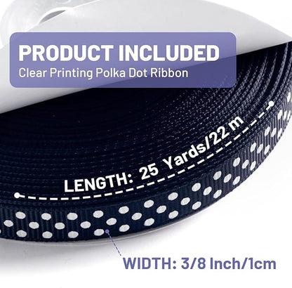 Polka Dot Grosgrain Ribbon 3/8 Inch, 25 Yards Spool Navy Blue and White Dot Craft Ribbon for Christmas Gift Wrapping DIY Crafts Hair Bows Wedding Party Decor Sewing and Home Decoration