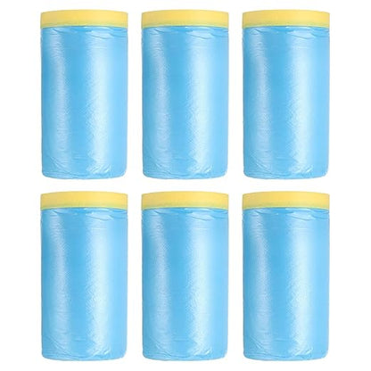 uxcell Pre-Taped Masking Film, 3.6ft x 82ft Plastic Paint Drop Cloth with Medium-Tack Painters Tape for Painting Spraying Protection Blue Film 6Pcs