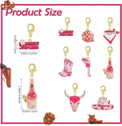BEEFLYING 16Pcs Cowgirl Stitch Marker Charms for Crocheting and Knitting, 8 Styles Locking Pink Enemal Crochet Knit Stitch Marker Pendant with Leverback Clasp for Knitting Crocheting Accessories