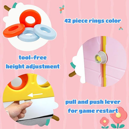 Ancaixin Giant 4 in-A-Row Connect Game Set, Adjustable Height Jumbo Yard Game with Basketball Hoop, Golf, Mesh Pocket & Ring Toss, Indoor Outdoor Family Backyard Party Game for Kids and Adults, Yellow