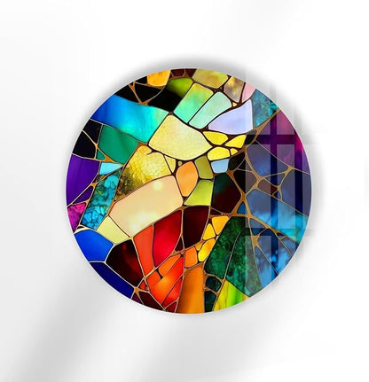 My Photostation.com 15.8''(40cm) Diameter Multicolor Round Stained Glass Wall Art Vibrant Mosaic Abstract Panel Tempered Glass Printing Wall Decor Large Wall Art Wall Hangings